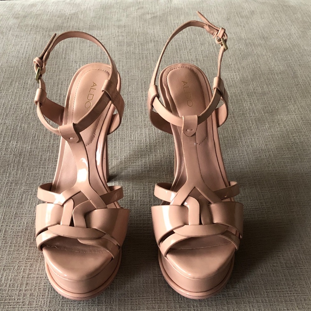 Blush platform sandal heels